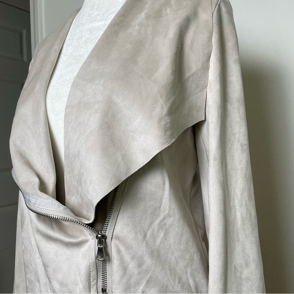 Philosophy neutral minimalist faux suede drapey zip moto jacket large collar NWT - Picture 4 of 14